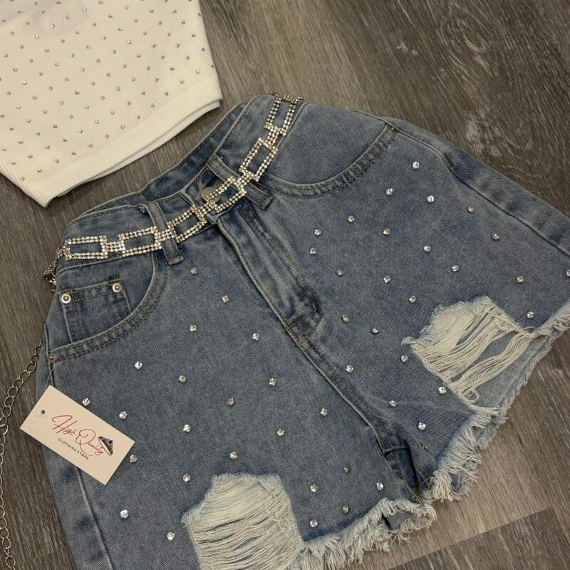 Short jean strass